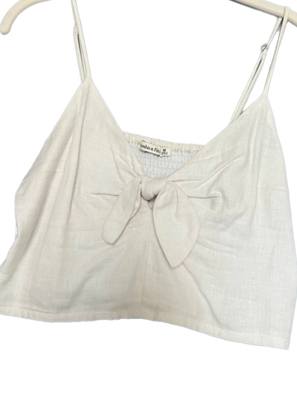 Abercrombie & Fitch White Linen Tie-Front Spaghetti Strap Crop Cami Sz L